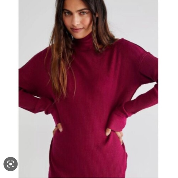 Free People Tops - NWT Free People Just For You Cutout Shoulder Mock Neck Thermal Top, Wine, L